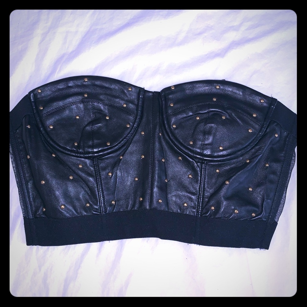 Faux Leather Studded Bustier